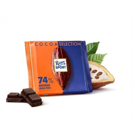 CHOCOLATE AMARGO RITTER SPORT 74% COCOA DEL PERU 100 g